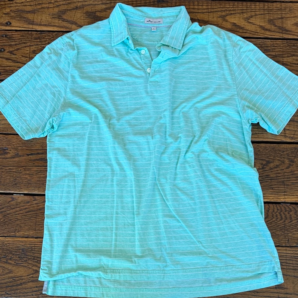 Peter Millar Aqua Striped Short-Sleeve Polo
